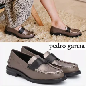 PEDRO GARCIA STINA CLASSIC PENNY LOAFER FOSSIL METALLIC BLACK, EU38/US 8, New