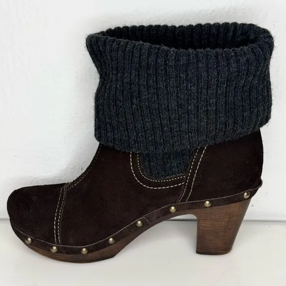 Penelope Chilvers Anthropologie Suede Cuffed Clog Sweater Boots