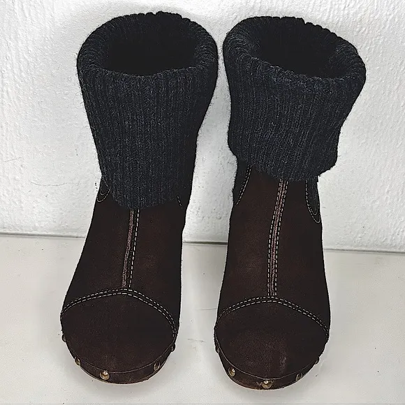 Penelope Chilvers Anthropologie Suede Cuffed Clog Sweater Boots