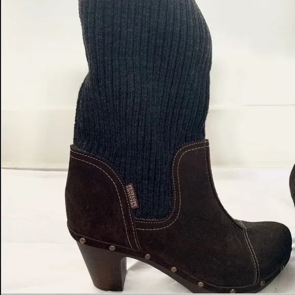 Penelope Chilvers Anthropologie Suede Cuffed Clog Sweater Boots