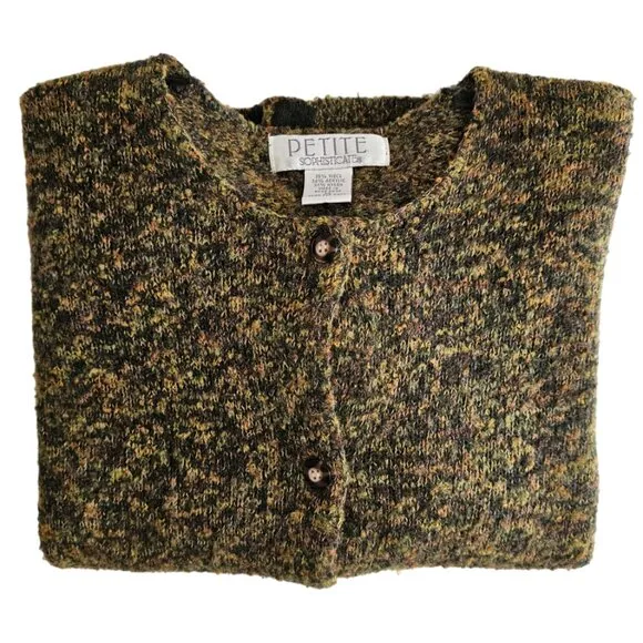 Petite Sophisticate Space Dye Bouclè Wool Acrylic Round Neck Cardigan | EUC | MP
