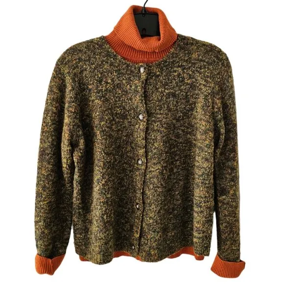 Petite Sophisticate Space Dye Bouclè Wool Acrylic Round Neck Cardigan | EUC | MP