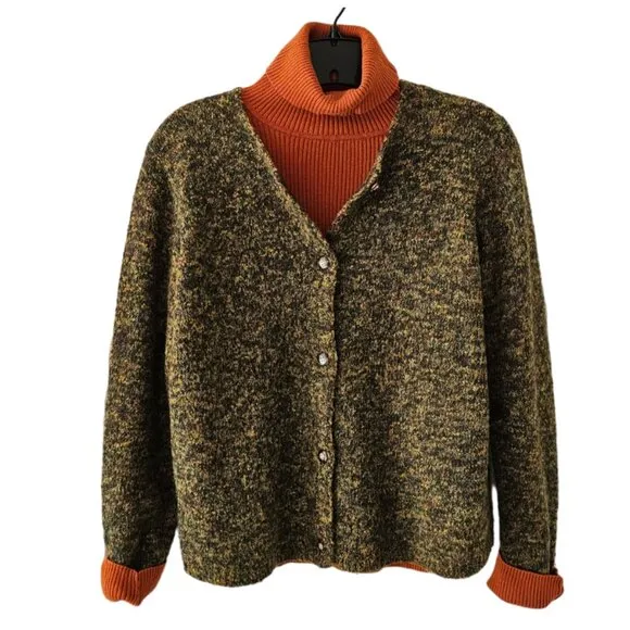 Petite Sophisticate Space Dye Bouclè Wool Acrylic Round Neck Cardigan | EUC | MP