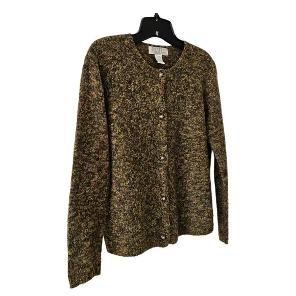 Petite Sophisticate Space Dye Bouclè Wool Acrylic Round Neck Cardigan | EUC | MP