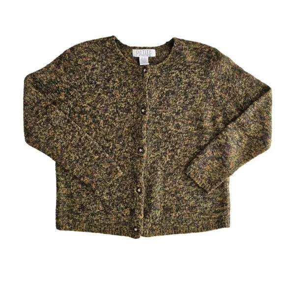 Petite Sophisticate Space Dye Bouclè Wool Acrylic Round Neck Cardigan | EUC | MP