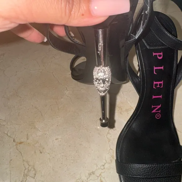 Philipp Plein Black Heels with Textured Strap