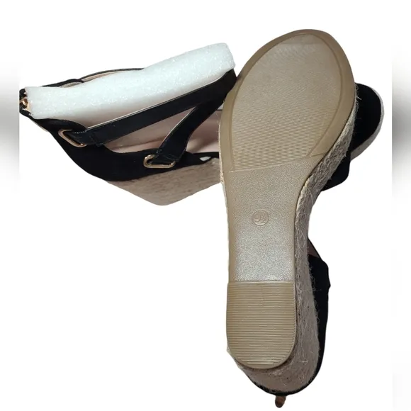 PiePieBuy Women’s Wedge Espadrille Ankle Strap Closed Cap Toe Black Platform 9.5