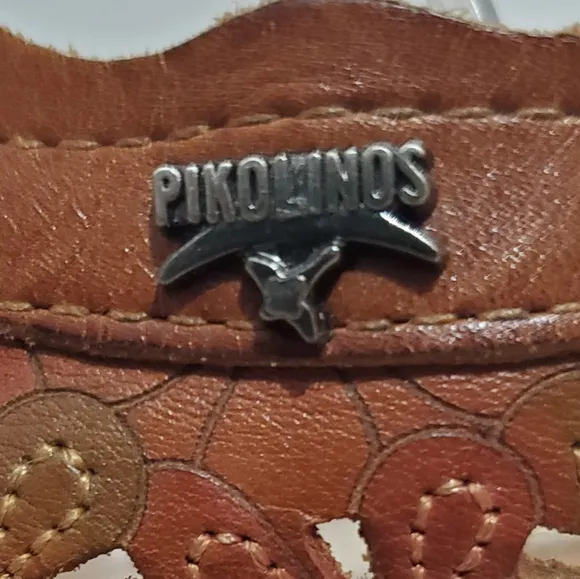 Pikolinos Spain brown leather punched floral whip stitch mule clog shoes 7.5