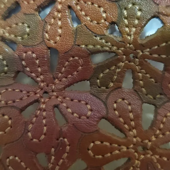 Pikolinos Spain brown leather punched floral whip stitch mule clog shoes 7.5
