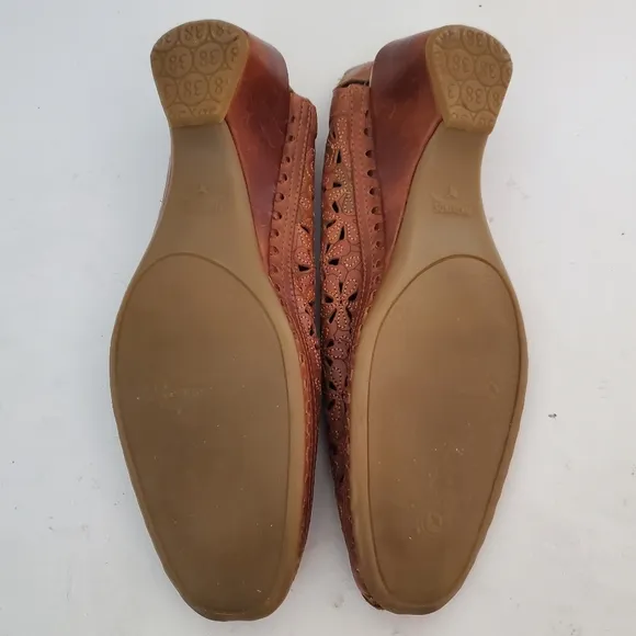 Pikolinos Spain brown leather punched floral whip stitch mule clog shoes 7.5