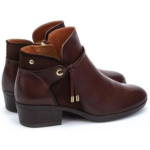 Pikolinos Daroca Boots Womens 6.5-7 Brown Leather Block Heel Ankle Bootie ZPO698