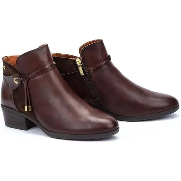 Pikolinos Daroca Boots Womens 6.5-7 Brown Leather Block Heel Ankle Bootie ZPO698