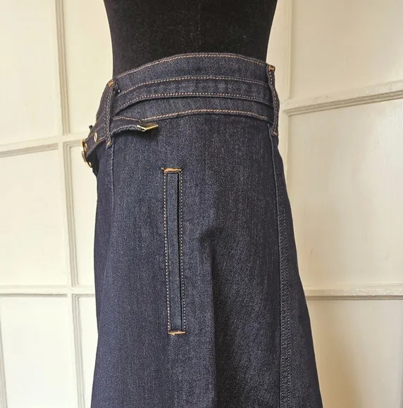 Pilcro for Anthropologie Belted Dark Denim Skirt, Size 12, New Condition