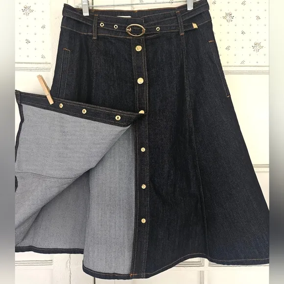 Pilcro for Anthropologie Belted Dark Denim Skirt, Size 12, New Condition
