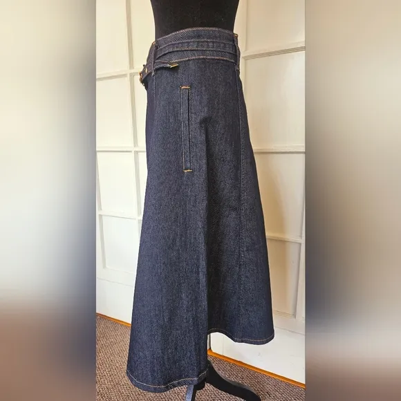 Pilcro for Anthropologie Belted Dark Denim Skirt, Size 12, New Condition