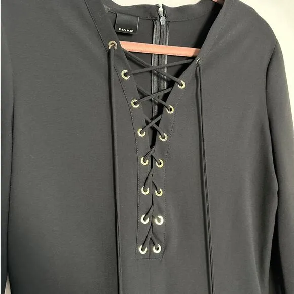 Pinko Affabile Abito Lace Up Black Mini Dress Size Medium