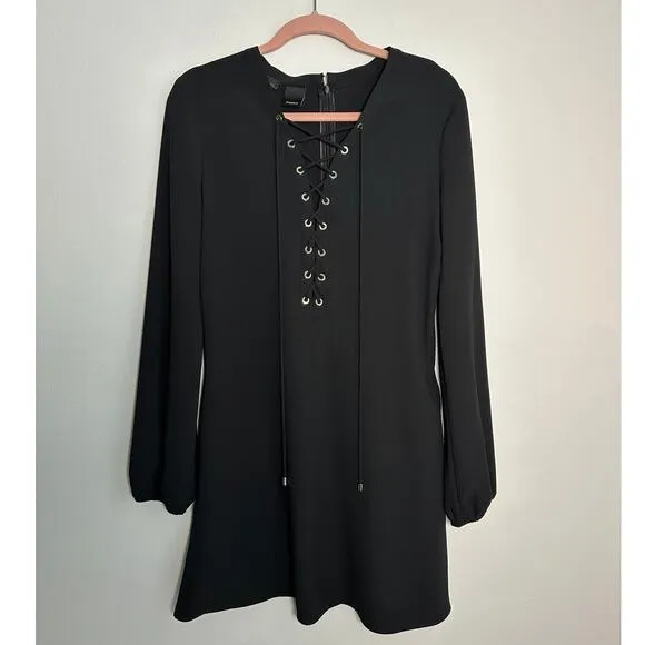 Pinko Affabile Abito Lace Up Black Mini Dress Size Medium