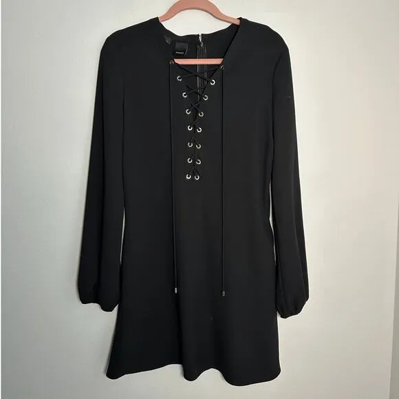Pinko Affabile Abito Lace Up Black Mini Dress Size Medium