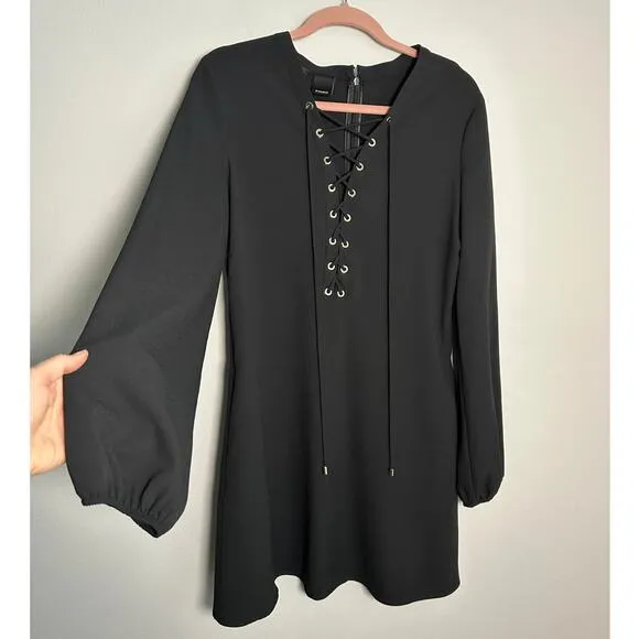 Pinko Affabile Abito Lace Up Black Mini Dress Size Medium