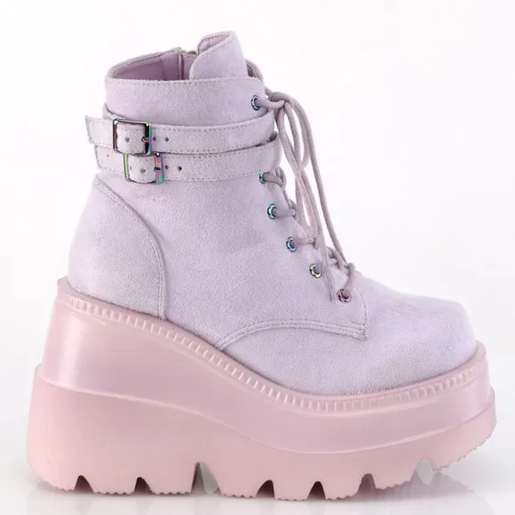 Platform Wedge Suede Lace Up Ankle Boots