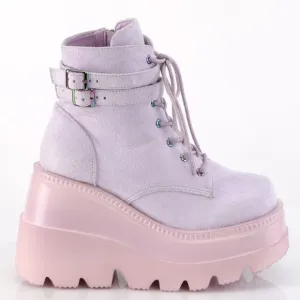 Platform Wedge Suede Lace Up Ankle Boots