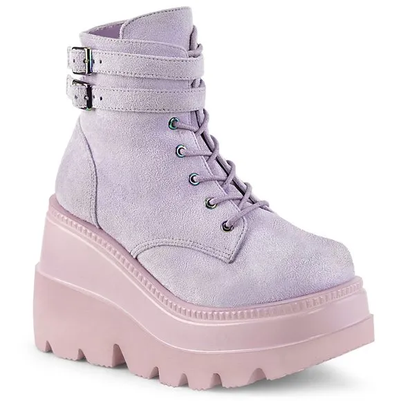 Platform Wedge Suede Lace Up Ankle Boots