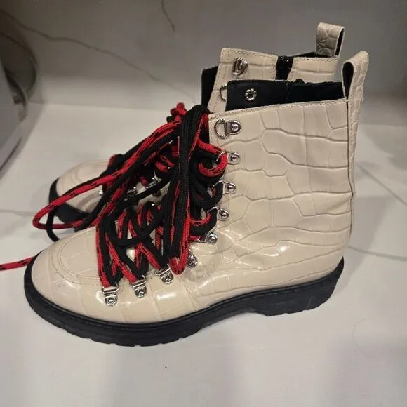Polly Plume Croc Embossed Leather Combat Ankle Boots size 37