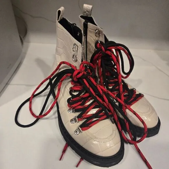 Polly Plume Croc Embossed Leather Combat Ankle Boots size 37