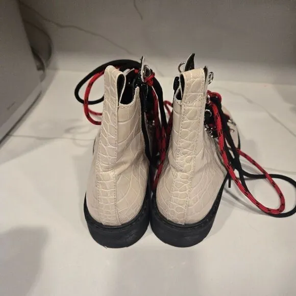 Polly Plume Croc Embossed Leather Combat Ankle Boots size 37