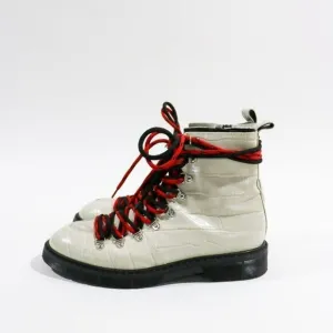 Polly Plume Croc Embossed Leather Combat Ankle Boots size 37