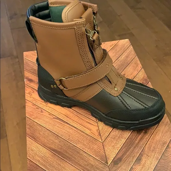 Polo Conquered Chocolate/Tan Double Zipper Logo Hi Boots - New