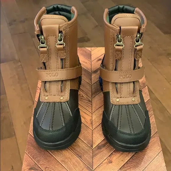 Polo Conquered Chocolate/Tan Double Zipper Logo Hi Boots - New