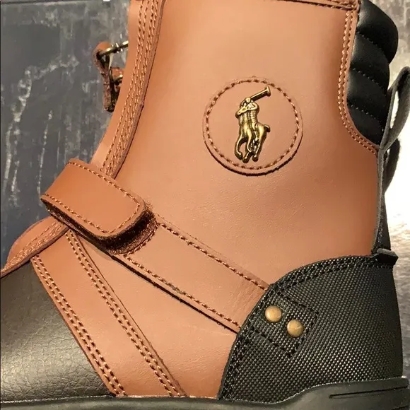 Polo Conquered Chocolate/Tan Double Zipper Logo Hi Boots - New