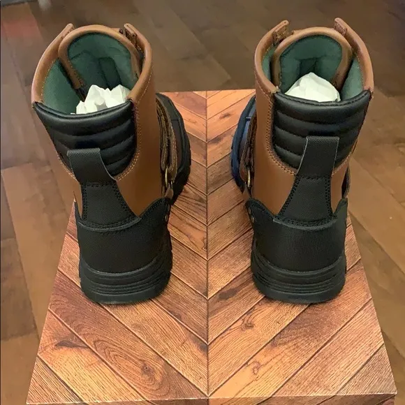 Polo Conquered Chocolate/Tan Double Zipper Logo Hi Boots - New