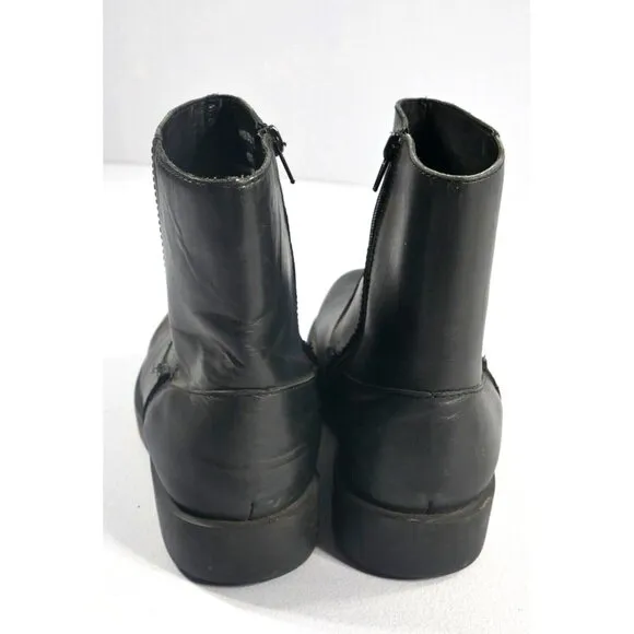 Polo Jeans Co Black Leather Side Zip Ankle Boots Biker Style Mens Size 8.5 D