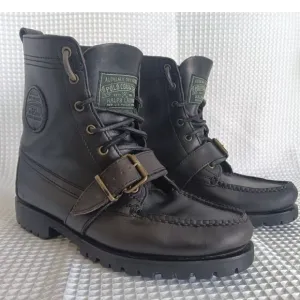 Polo Ralph Lauren Ranger Buckle Ankle Boots Mens Size 8 1/2 grey Leather LaceUp