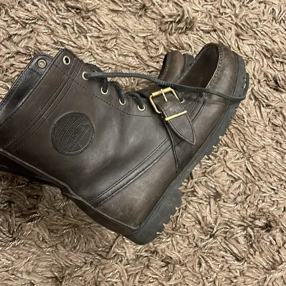 Polo Ralph Lauren Ranger Buckle Ankle Boots Mens Size 8 1/2 grey Leather LaceUp