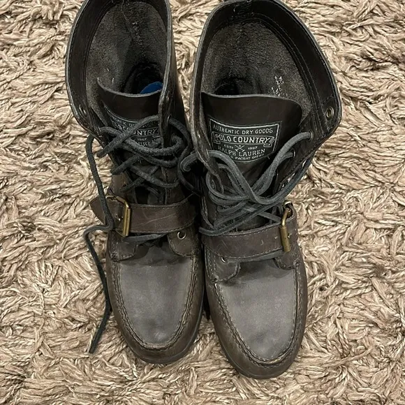 Polo Ralph Lauren Ranger Buckle Ankle Boots Mens Size 8 1/2 grey Leather LaceUp