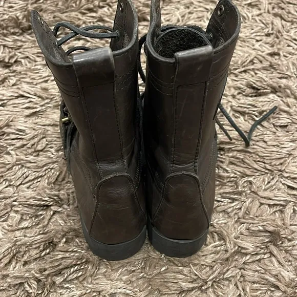 Polo Ralph Lauren Ranger Buckle Ankle Boots Mens Size 8 1/2 grey Leather LaceUp