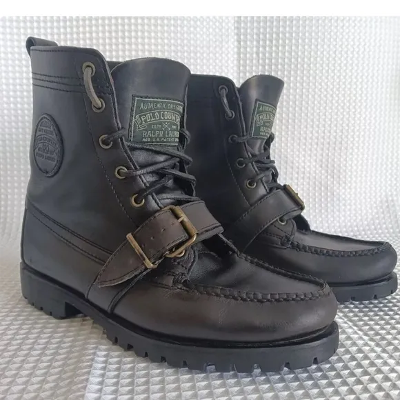 Polo Ralph Lauren Ranger Buckle Ankle Boots Mens Size 8 1/2 grey Leather LaceUp