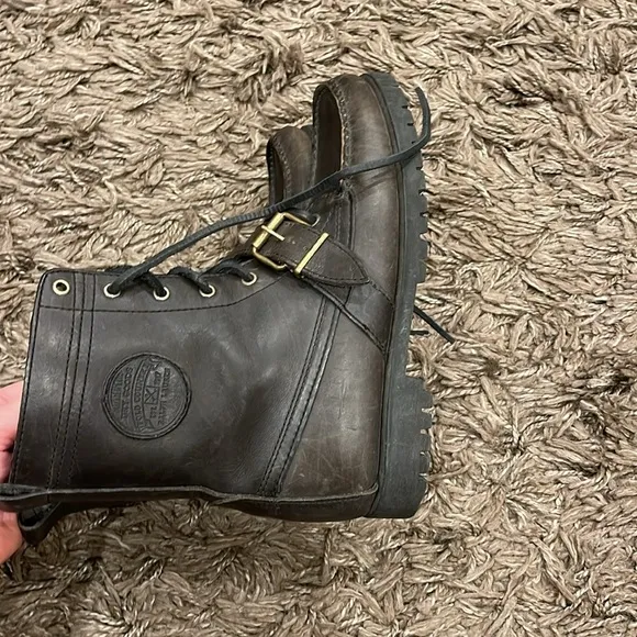 Polo Ralph Lauren Ranger Buckle Ankle Boots Mens Size 8 1/2 grey Leather LaceUp