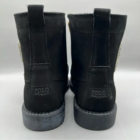 Polo Ralph Lauren Ranger Hi II P-Wing Boots Youth 6 Black Yellow Leather NWOT