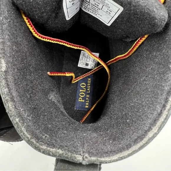 Polo Ralph Lauren Ranger Hi II P-Wing Boots Youth 6 Black Yellow Leather NWOT