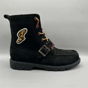 Polo Ralph Lauren Ranger Hi II P-Wing Boots Youth 6 Black Yellow Leather NWOT