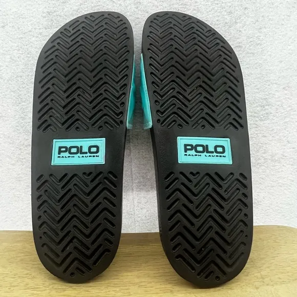 Polo Ralph Lauren Slides Mens Blue Black Spell Out Slide Rubber Sandal Casual 14