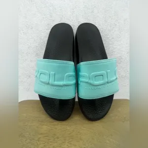 Polo Ralph Lauren Slides Mens Blue Black Spell Out Slide Rubber Sandal Casual 14