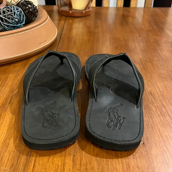 Polo Ralph Lauren Sullivan flip flops thongs sandals shoes leather black Mens 9