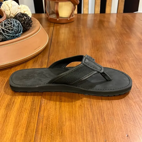 Polo Ralph Lauren Sullivan flip flops thongs sandals shoes leather black Mens 9