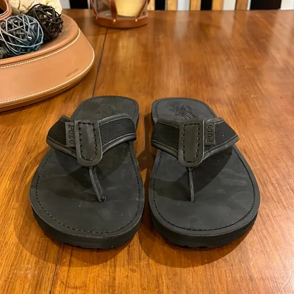 Polo Ralph Lauren Sullivan flip flops thongs sandals shoes leather black Mens 9