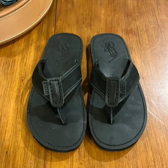 Polo Ralph Lauren Sullivan flip flops thongs sandals shoes leather black Mens 9